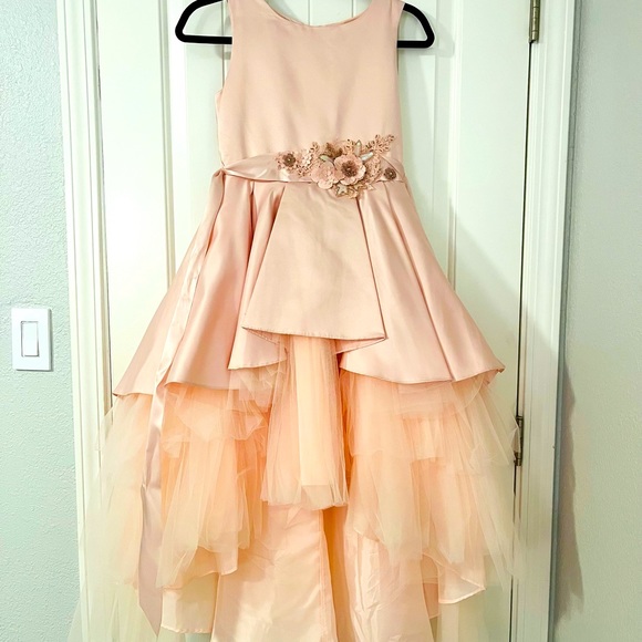 Macy’s Tiered High-low Satin Girl’s Flower Dress - Picture 1 of 3